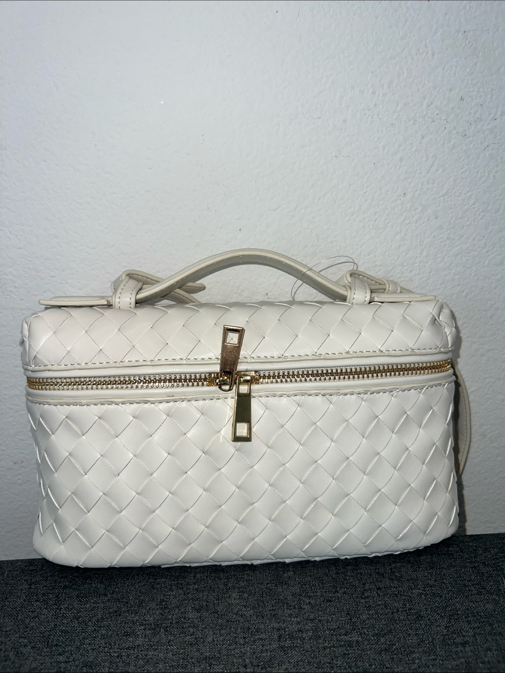 Woven Top-Handle Cosmetic Bag - Cream